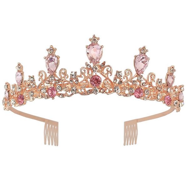 

hair clips & barrettes alloy crystal crown headdress creative birthday beautiful decor wedding (pink), Golden;silver