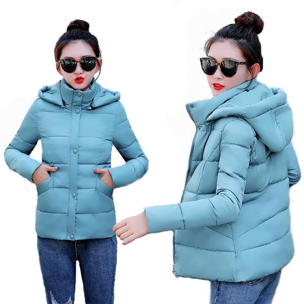 

2021 warm winter jacket women hooded plus size thicken short parkas outwear bread slim style warm winter coat women, Black