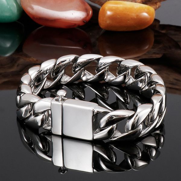

8 inch 15mm wide silver/ gold tone polished fashion personality titanium steel smooth bracelet stainless steel trendy men's jewelry, Black