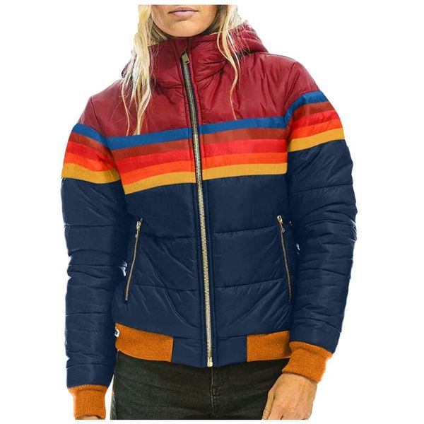 Damenjacken, Damen-Regenbogen-Top-Mäntel, lässig, bedruckt, lockerer Reißverschluss-Mantel, Hemd, dünne Rollkragenjacke, lange Ärmel, Winter, leicht