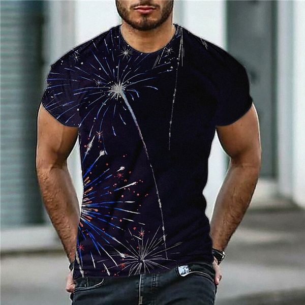

men's t shirt 3d print graphic crew neck fireworks daily sports print short sleeve casual classic designer big and tall black q0hf#, White;black