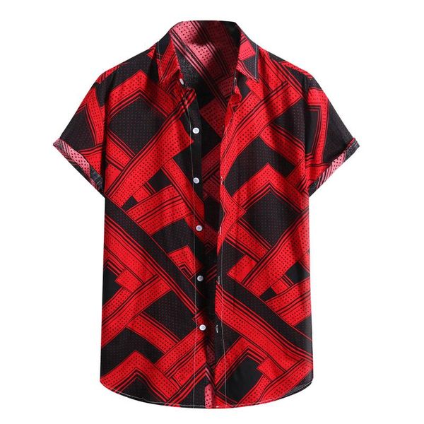 

men's t-shirts fashion summer men hawaii shirt retro street style ethnic printed button short sleeve loose beach hawaiian 2021, White;black