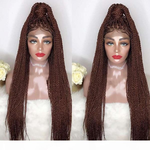 

selling high density braided lace front wigs box synthetic fiber wigs thick full hand twist synthetic hair micro havana twist wigs, Black