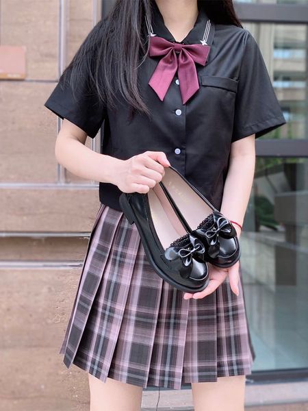 

anime japanese lolita college students girls round-toe toe bow jk commuter uniform of women plutonium leather shoes q4cb, Black