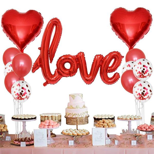 

13pcs/set romantic wedding i love you foil balloons heart ballons valentine day birthday party decorations latex globos supplies
