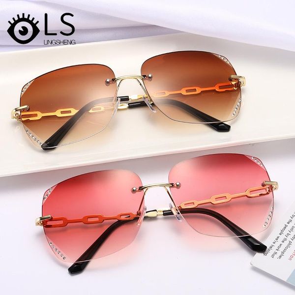 

sunglasses ls 2021 cut edge rimless diamond inlaid pink shades for women large frame yj098, White;black