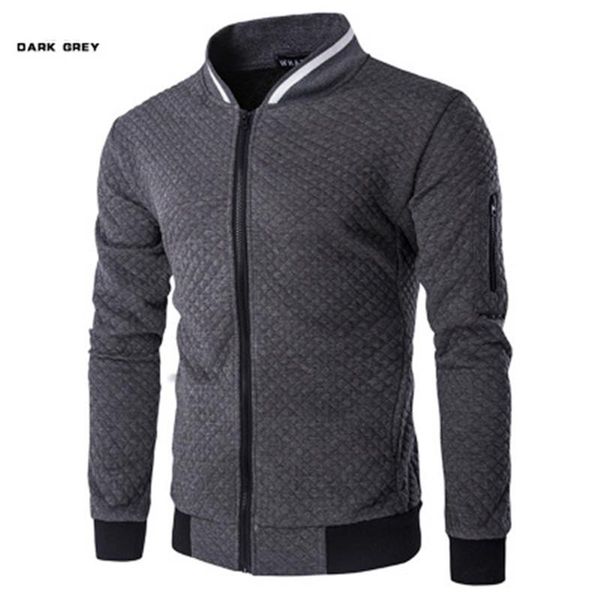 

mens lattice rhombus hoodies fashion long sleeve sports cardigan zipper baseball collar sweatshirts male spring slim casual pullover, Black