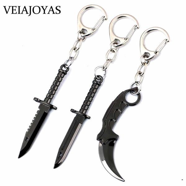 

counter strike csgo keychain karambit m9 dagger claw knife weapon model alloy keyring 6.5cm chaveiro car pendant charm jewelry j0306, Slivery;golden