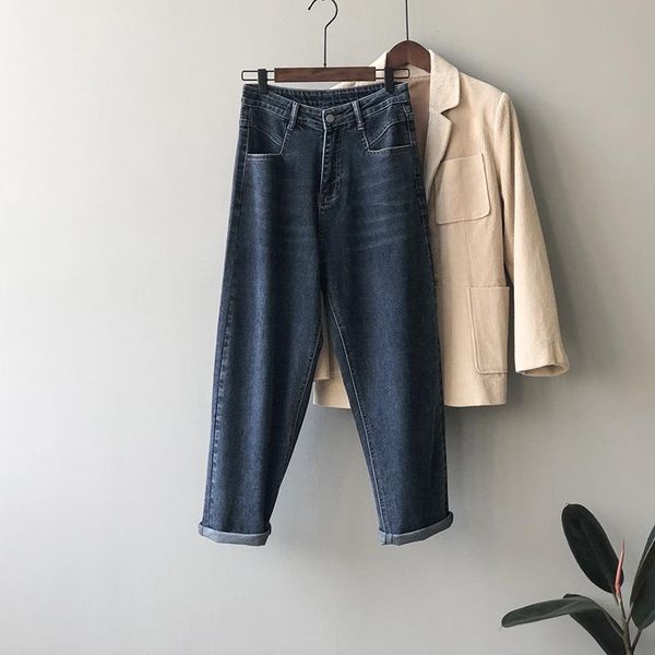 

women's pants & capris 2021 autumn spring women fashion thin soild jeans high waist loose elegant ankle length femlae casual straight h, Black;white
