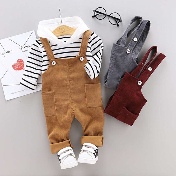 

pants set 2020 fashion autumn children's baby korean casual striped hoodie with two-piece backpack, Blue