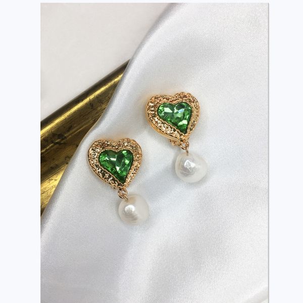 

70% off luxury jewelry 2021 new simple brass gold plated inlaid color crystal natural pearl earrings earclip for women hrsy, Golden;silver