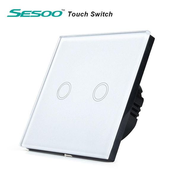 

smart home control eu/uk standard sesoo touch switch 2 gang 1 way,crystal glass panel,single firewire sensing wall