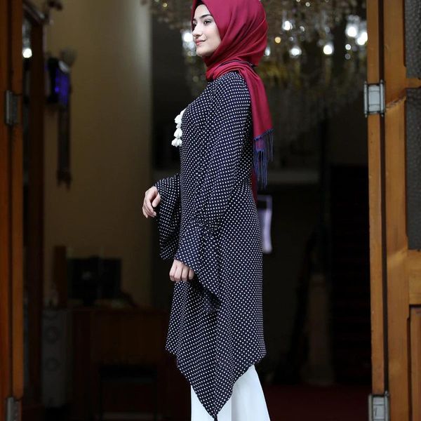

casual dresses women muslim fashion dress abaya wave point loose round neck butterfly sleeve office lady plus size womens lugentolo, Black;gray