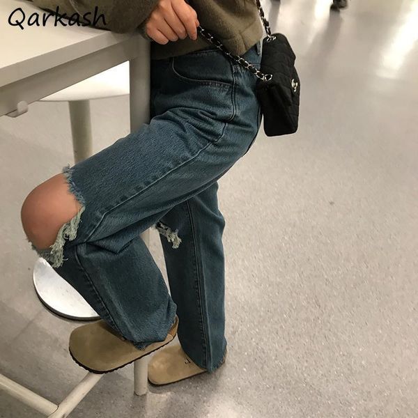 

women's jeans high waisted women denim streetwear vintage washed hollow out summer thin all-match pantalones mujer fashion hole oversiz, Blue