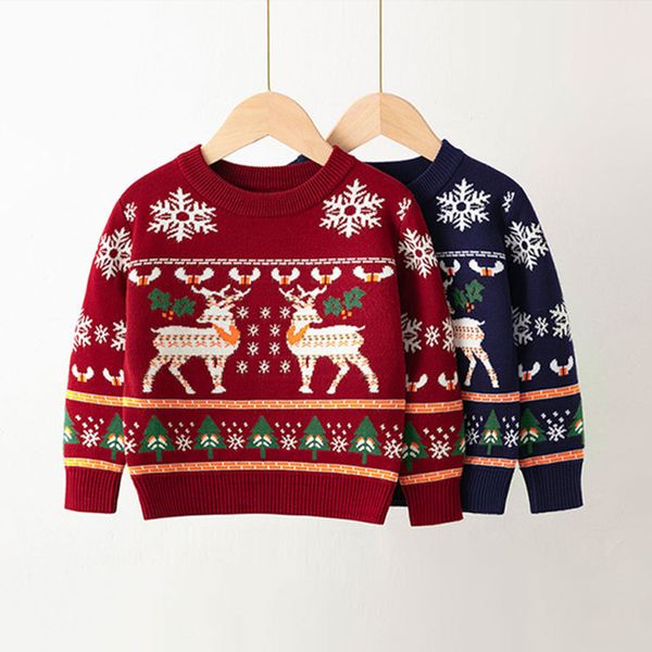 Девушка вязать свитер рождественские одежда детские девушки одежда красный новогодний ребенок мальчики топы подросток унисекс одежда зима милый хлопок
