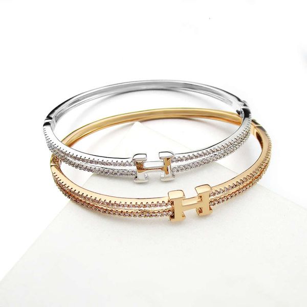 

new trend versatile gold plated h letter micro inlaid zircon bracelet personality simple women's hand accessories, Slivery;golden
