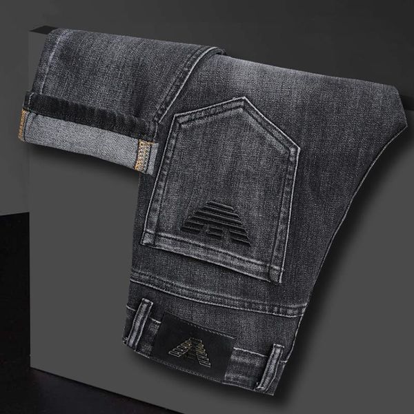 

men's jeans autumn slim elastic cotton men trousers fashion business classic style winter denim pants, Blue