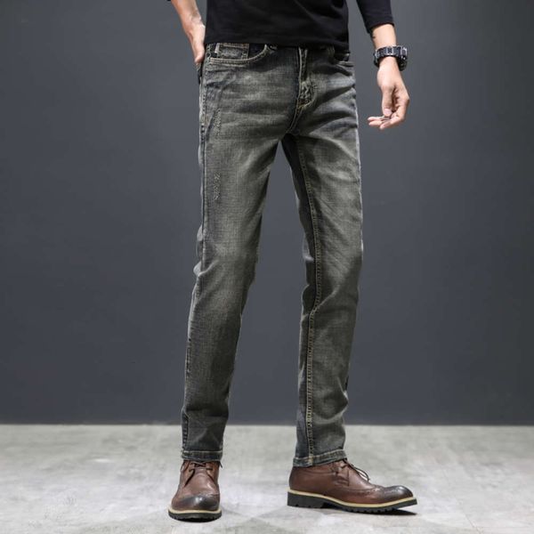 

spring and autumn jeans men's brand slim straight elastic casual korean fashion youth handsome versatile long pants, Blue