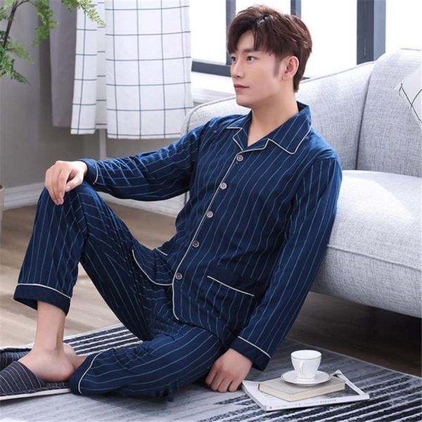 

autumn winter male fashion sleepwear men casual homewear suit man's pajamas plus size turn down collar striped pajamas sets, Black;brown