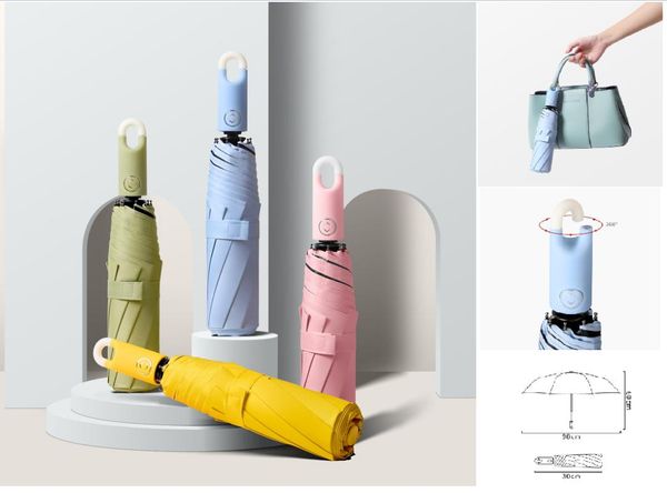 

umbrellas 2021 portable sun and rain dual-use uv protection three-fold umbrella hook type automatic lovely