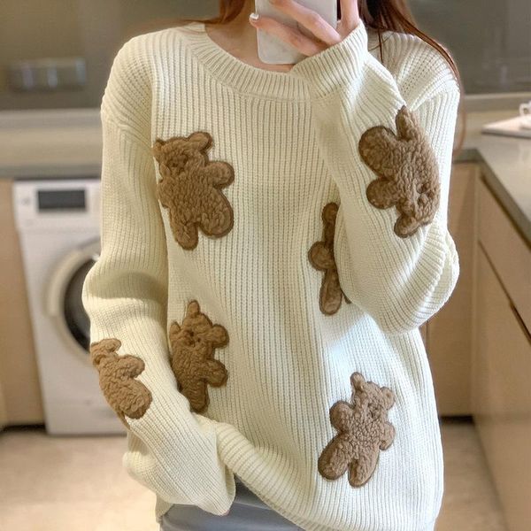 

women's sweaters harajuku bear cartoon teens women korean style solid color chic casual comfortable simple students pullovers 2021, White;black
