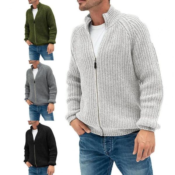 

men's sweaters sweater 2021 autumn winter knitted long sleeve coat stand collar solid cardigan knitwear fashion warm, White;black
