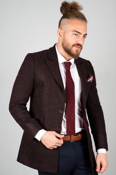 

Burgundy Men 's Luxury Sports Stamp Overcoat Tight-fitting Mould Hot Bag Pocket Autumn Winter Italian Style Long Coat Aw8w, Black;brown