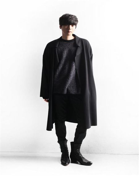 

men's trench coats coat spring and autumn fashion long base classic simple dark wind leisure loose large size, Tan;black