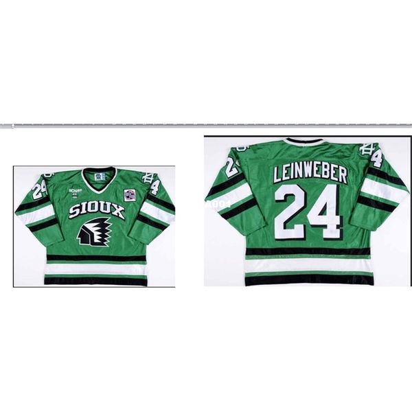 

real 001 real full embroidery #24 chris leinweber university of north dakota game worn hockey jersey or custom any name or number jersey, Black