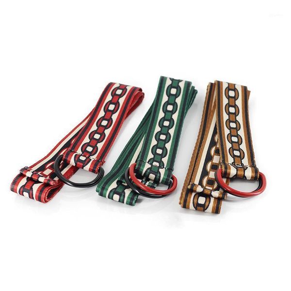 

belts vintage 3.8cm wide red chain print belt women men boho double ring buckle waist waistband1, Black;brown