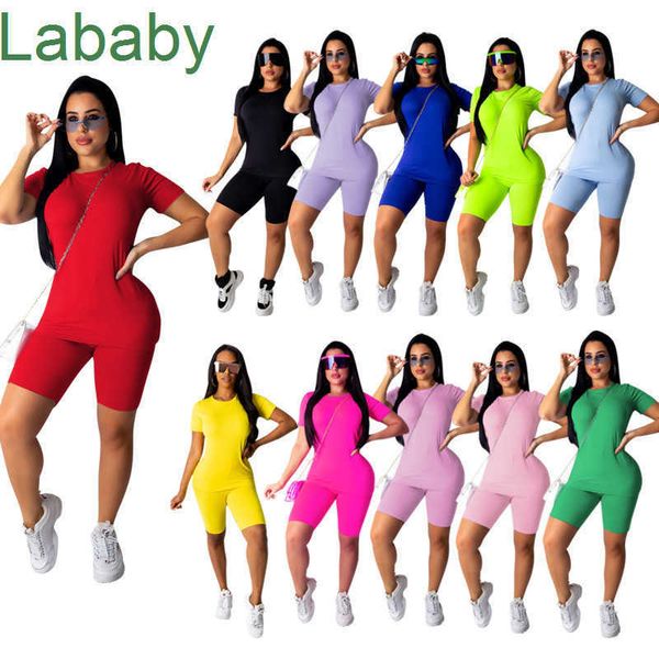 Kadın Eşofman 2 Parça Kısa Setleri Tasarımcı Katı Renk T-shirt Pantolon Suit Kısa Kollu Şort Yaz Artı Boyutu Jogging Suits 11 Renkler