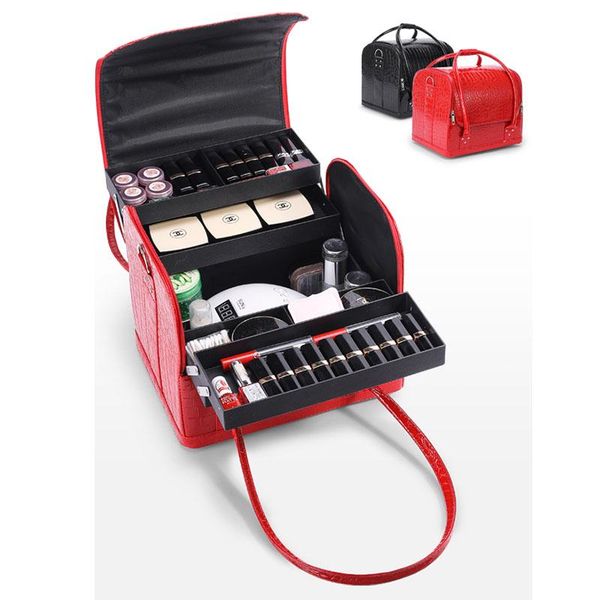 

cosmetic bags & cases professional makeup artist case high-capacity black travel women's handbag beauty manicure storage organizer fema