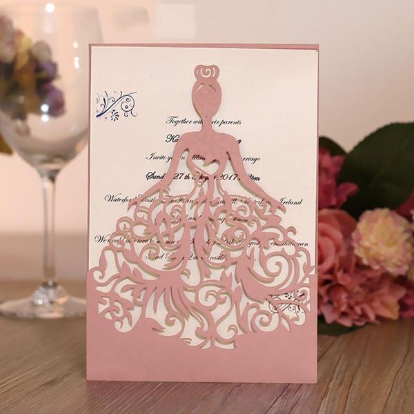 

greeting cards 25pcs personalised hollow pink flower laser cut wedding party invitations