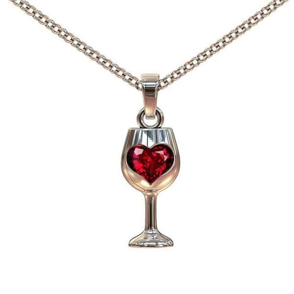 

pendant necklaces creative goblet red wine glass heart-shape zircon for women christmas delicate jewelry gifts drop, Silver