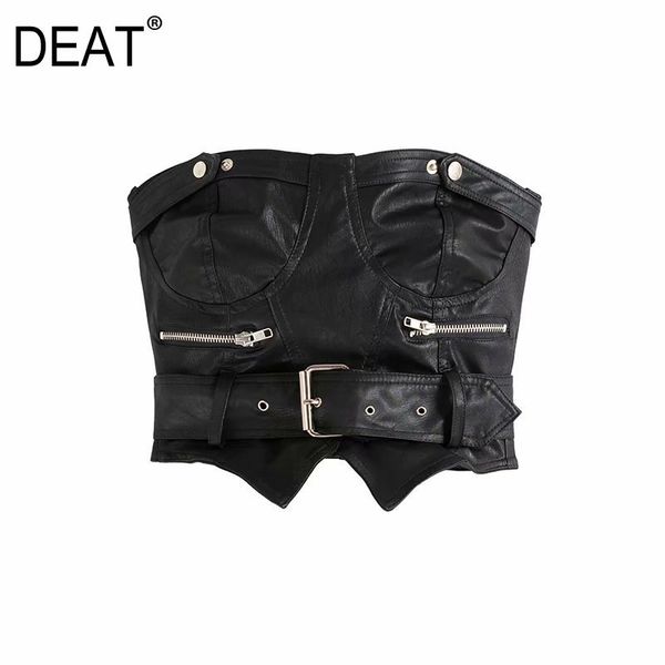 

[deat] 2021 summer new fashion tide black neck slash sleeveless personality perso y2tu, White