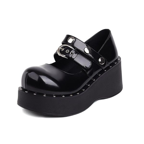 

dress shoes spring & autumn women's mary jane microfiber round toe punk pumps casual young girls big yards black metal decoration