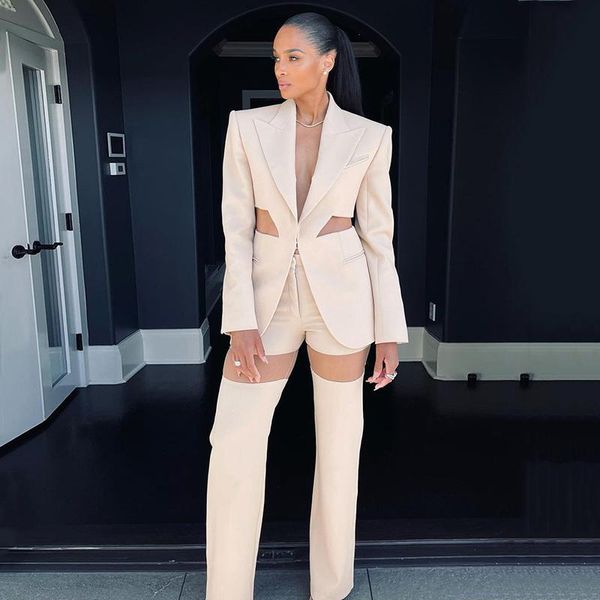 

women's suits & blazers sibybo casual women blazer autumn one button hollow out jacket streetwear femme loose long sleeve outwear 2021, White;black