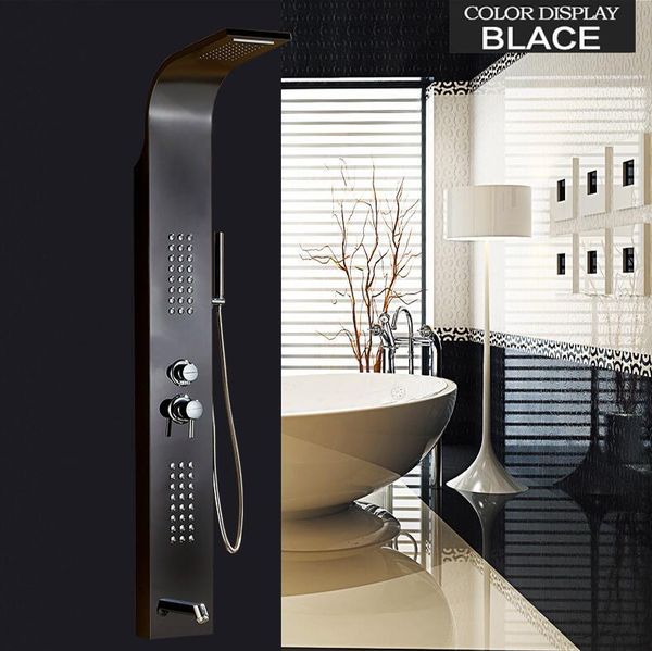 

new fashion luxury stainless steel and brass material wall mounted black finished shower faucet set