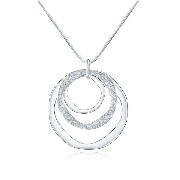 

925 sterling silver plated 1mm 18 inches three circle pendant chain frosted necklace for women fashion wedding party charm jewelry
