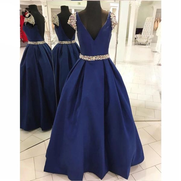 

party dresses navy blue a-line prom long 2021 evening dress beads pearls double v-neck floor length pockets women's gowns, White;black