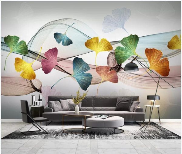 

wallpapers wdbh custom po mural 3d wallpaper modern minimalistic hand drawn ginkgo leaf abstract wall for living room