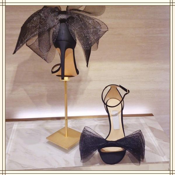 

dress shoes bow sandals women 2021 open toe thin heel design ankle mixed with slotted high heels summer wedding, Black