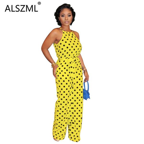 

women's jumpsuits & rompers office lady fashion polka sot spliced spaghetti strap loose wide leg pants elegant casual, Black;white
