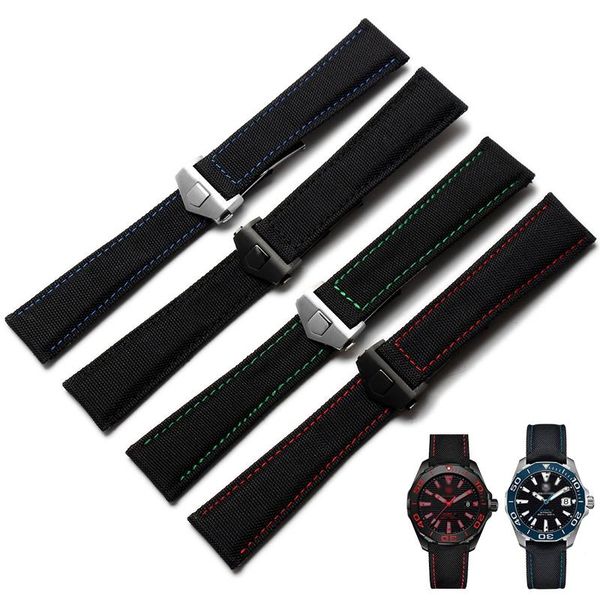 

watch bands canvas strap 22mmblack red line blue green, Black;brown