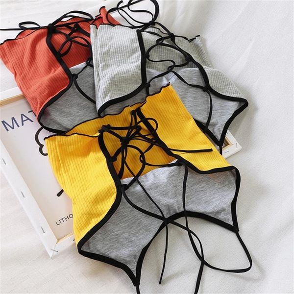 

camisoles & tanks women's tube backless bandage fashion crop women lingerie padded cotton tank for summer, Black;white