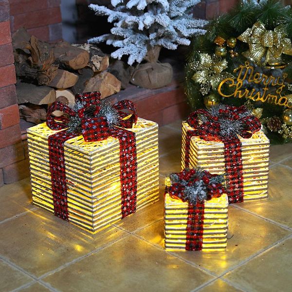 

gift wrap 3pcs christmas 2021 lighted gifts boxes iron golden with plug holiday art decorations for home natale