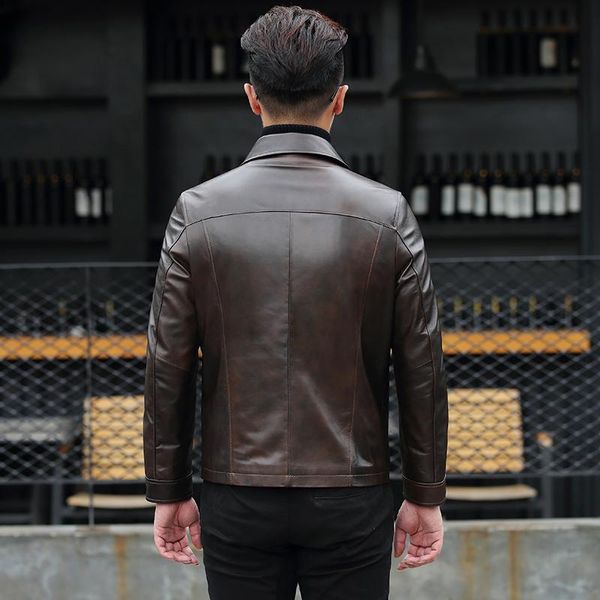 

men's leather & faux genuine jacket men korean sheepskin coat spring motorcycle coats chaqueta cuero hombre kj1583, Black