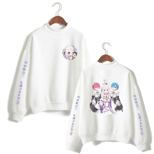 

women's hoodies & sweatshirts re zero high-necked sweatshirt hoodie girl/women fashion casual turtleneck rem and ram japanese anime pul, Black