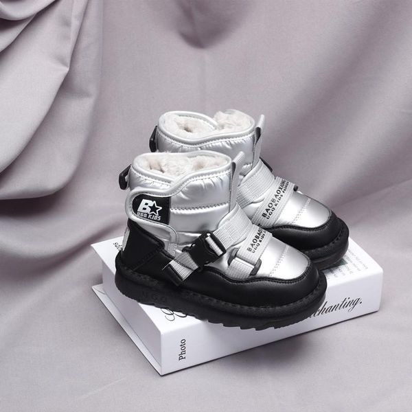 

boots winter children snow girls thickened korean cotton 2022 kids boys waterproof short size 21-37, Black;grey