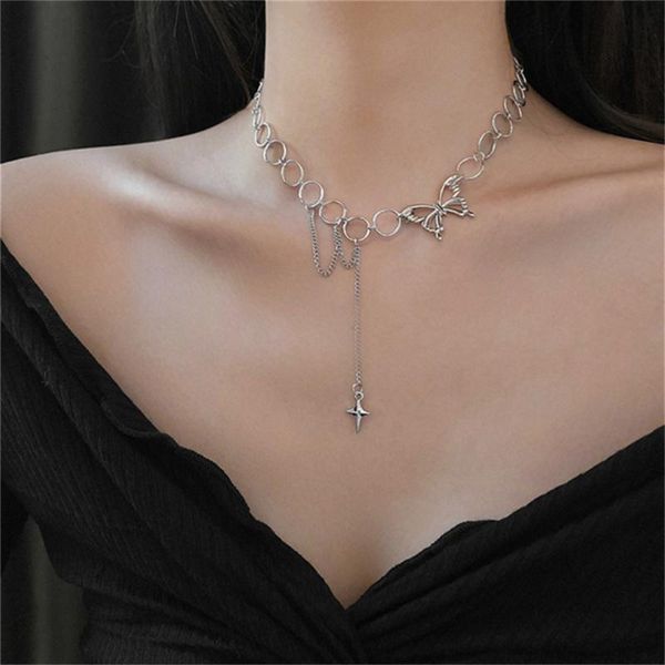 

chokers butterfly hollow out christmas clavicle chain choker necklace for women fashion necklaces trendy elegant chunky jewelry, Golden;silver